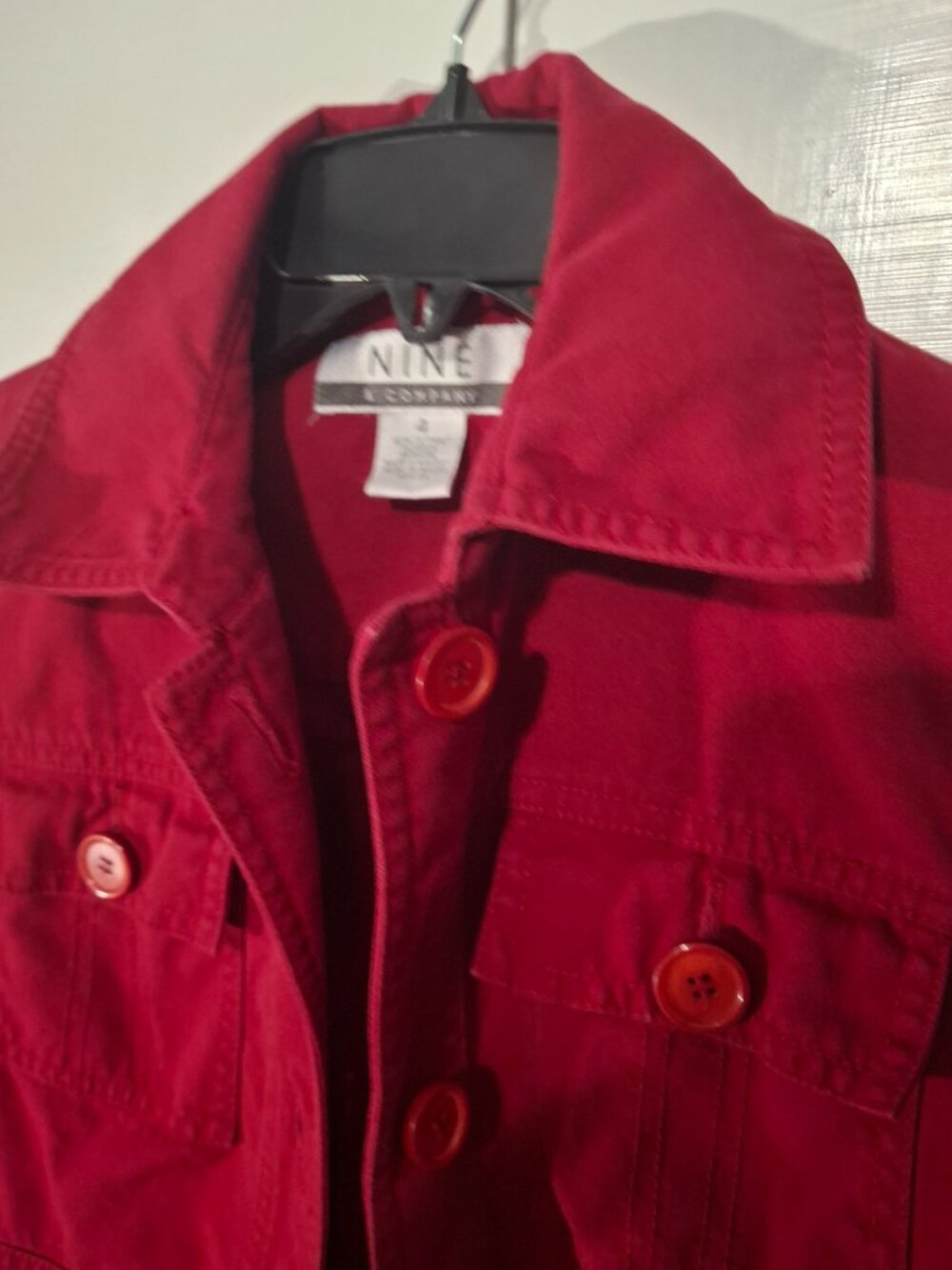 Nine & Company Size 4 Red Cotton Utility Trench Coat Long Jacket Y2K - Picture 4 of 8